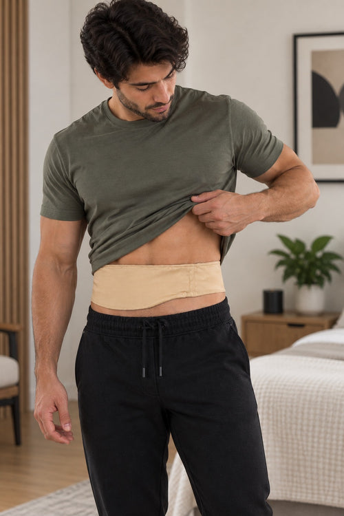 Soft Material Beige Horizontal Ostomy -Stoma Bag Belt - Ileostomy Colostomy Hernia Belt