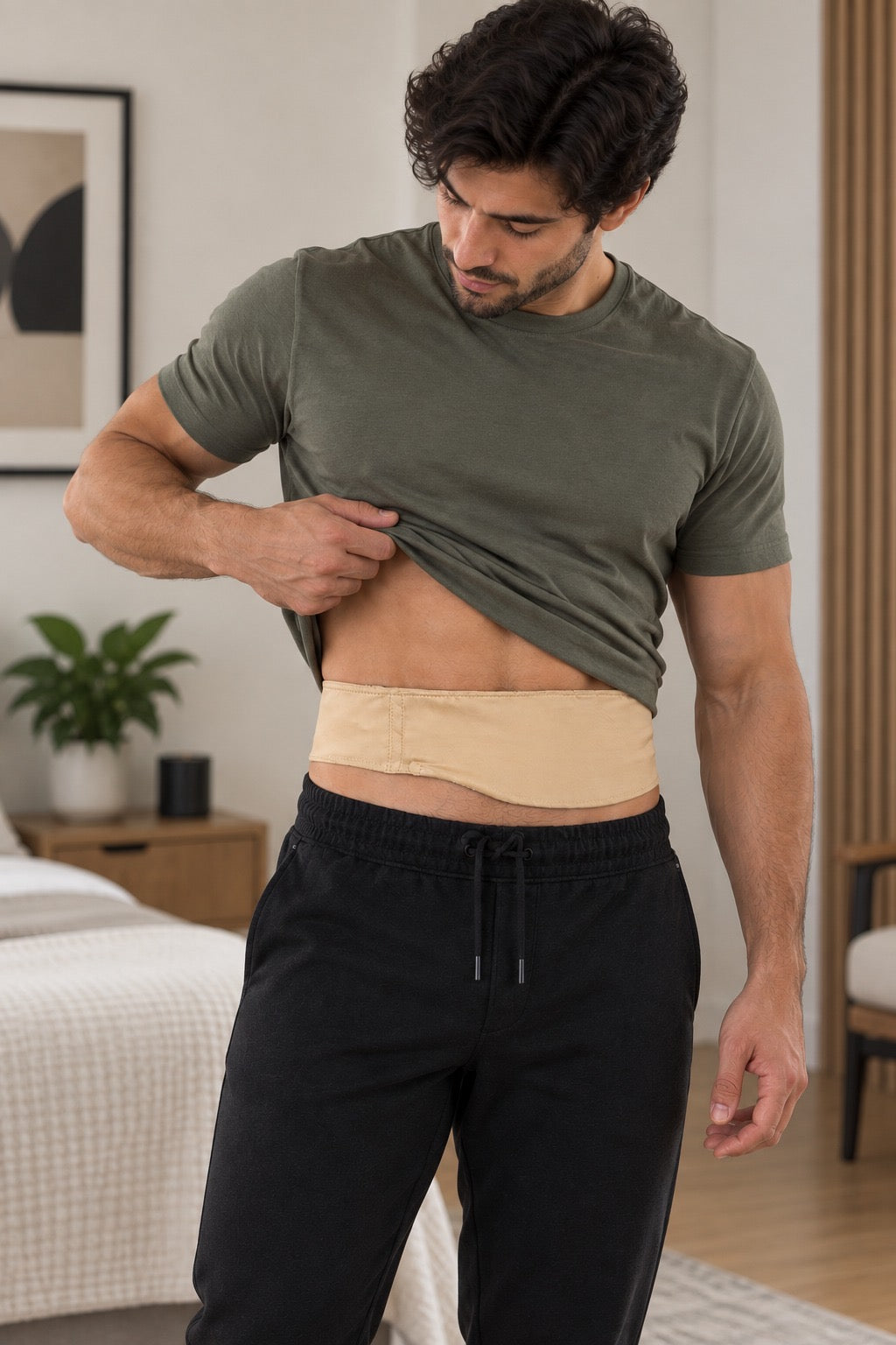 Soft Material Beige Horizontal Ostomy -Stoma Bag Belt - Ileostomy Colostomy Hernia Belt